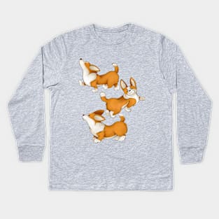 Cute dogs of the Corgi breed. Puppies for a walk. Kids Long Sleeve T-Shirt